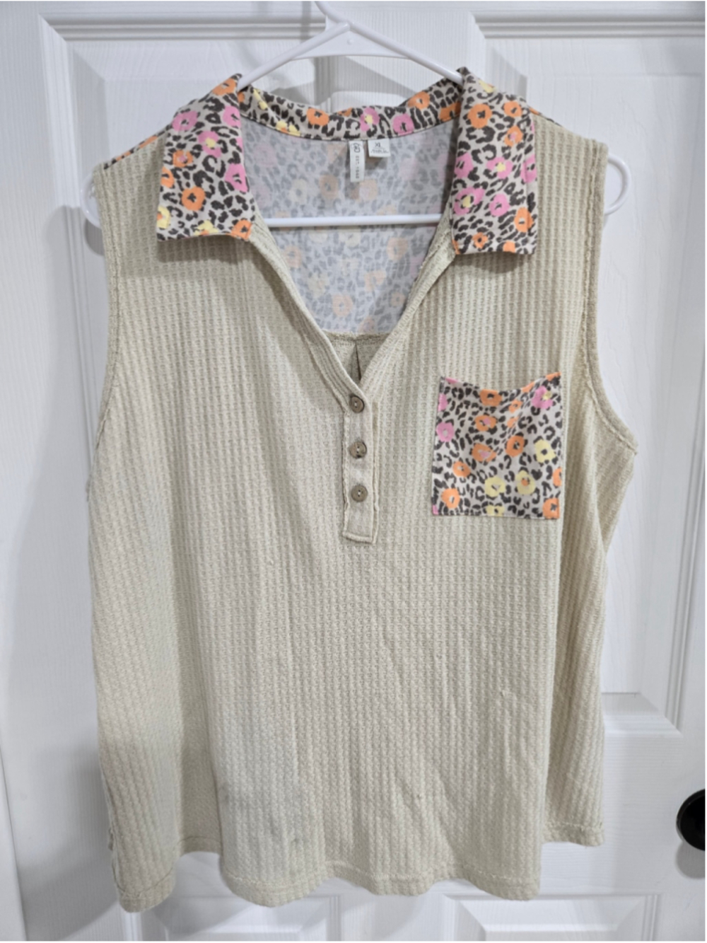 Cato Sleeveless Waffle Knit Top XL Beige Multi-color